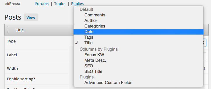 set your own default columns