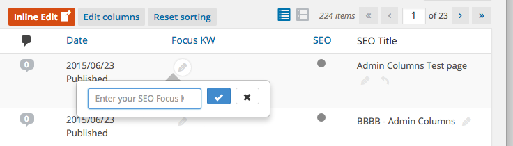 Inline edit focus Key Word for SEO 