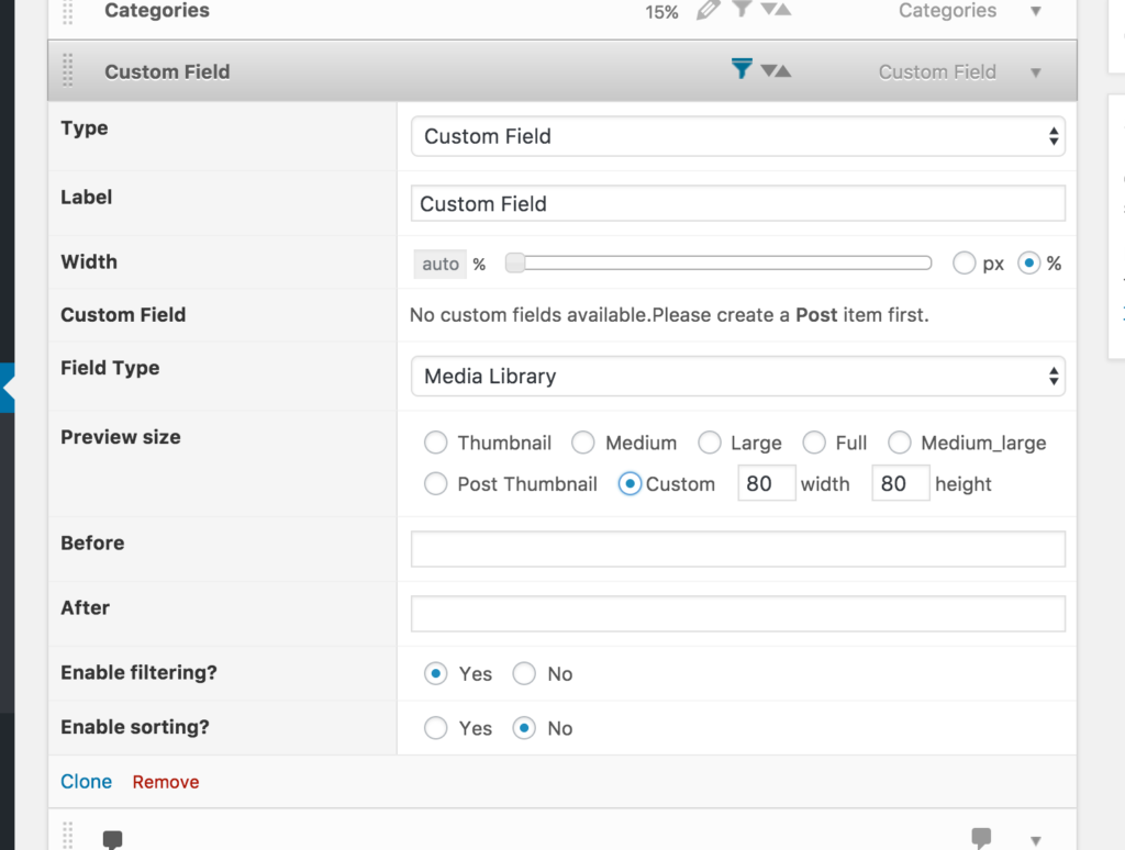 The old interface for the Media Library custom field column