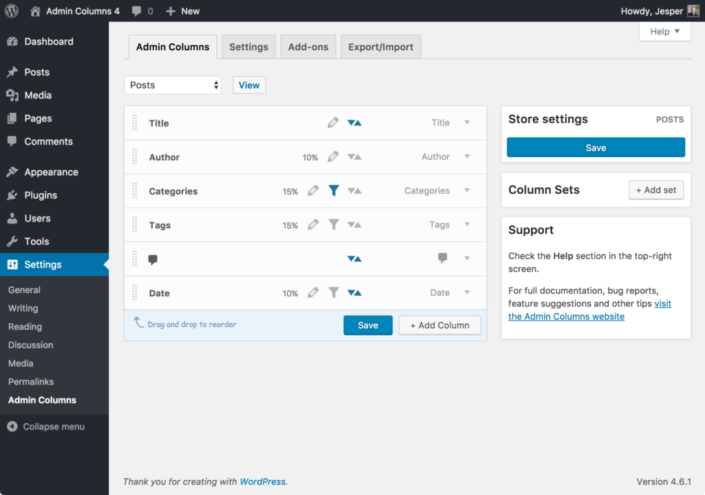 The Admin Columns 4 interface aligns perfectly with the WordPress admin look and feel