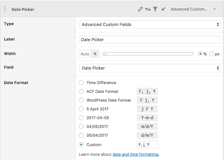 ACF date format