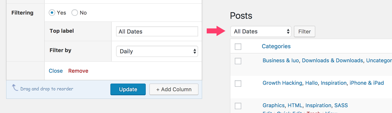 add a custom top label to each filter drop-down