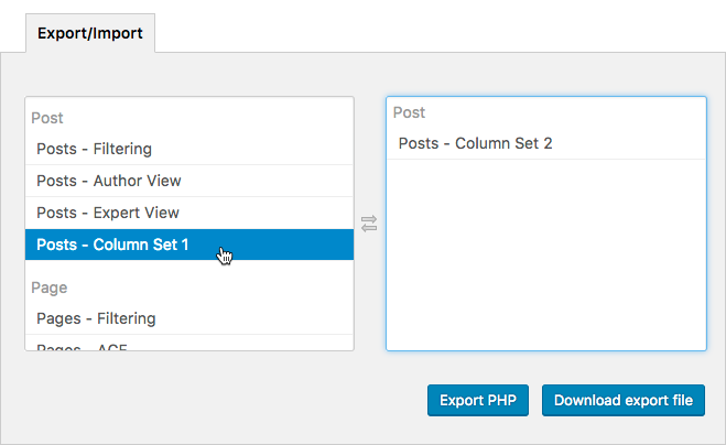 Import and Export Column Settings