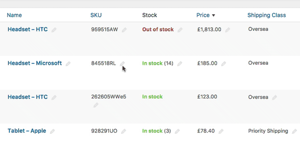 Inline editing WooCommerce products
