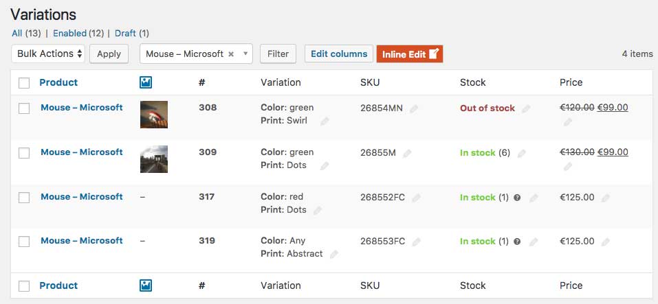 Product Variation Overview