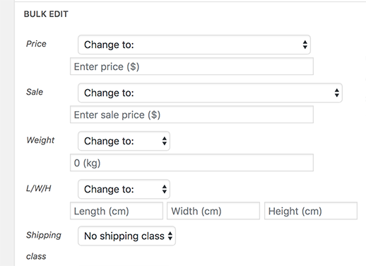 WooCommerce Product Bulk Edit Screen