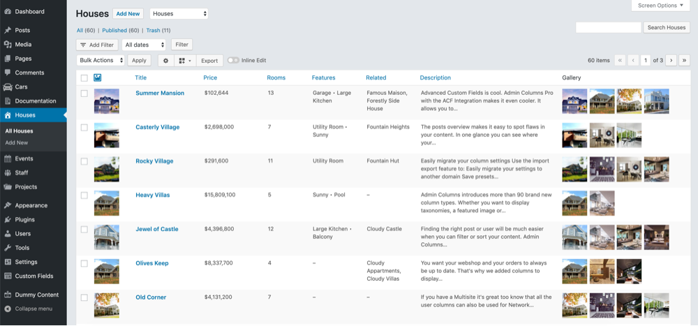 Customized WordPress list table with added ACF fields using Admin Columns Pro