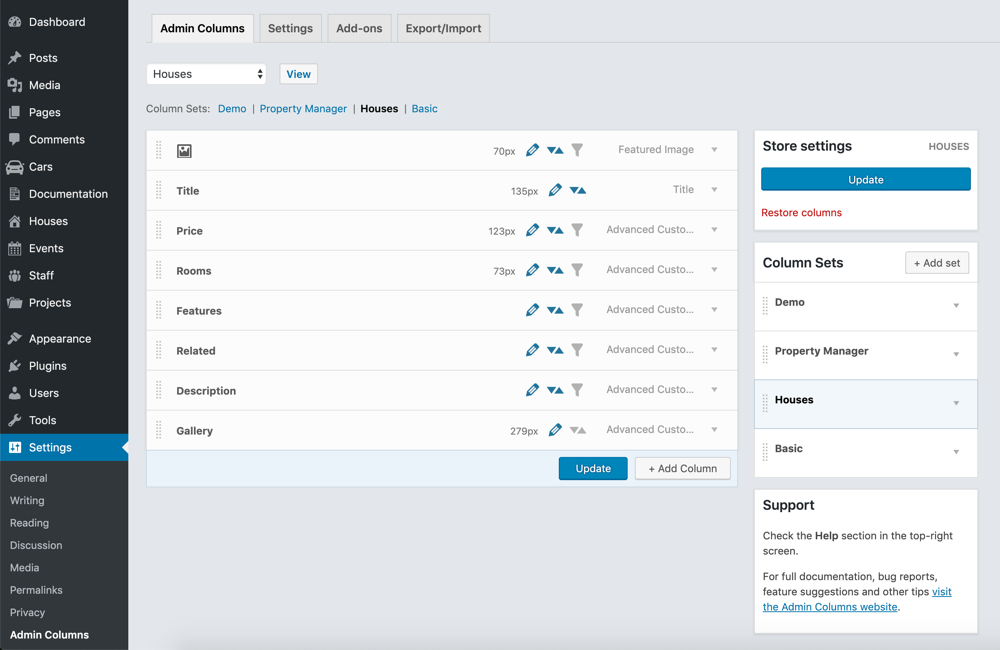 Admin Columns Pro column settings for ACF fields