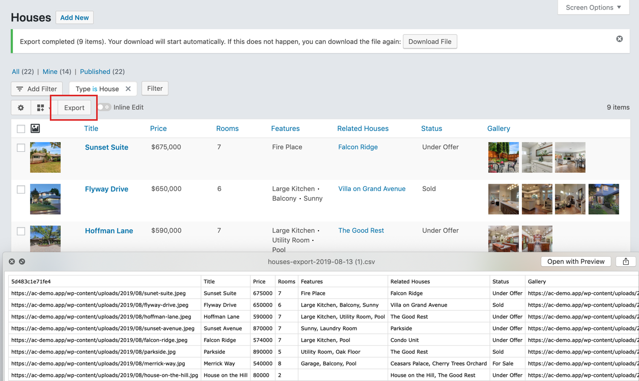 Export data to CSV