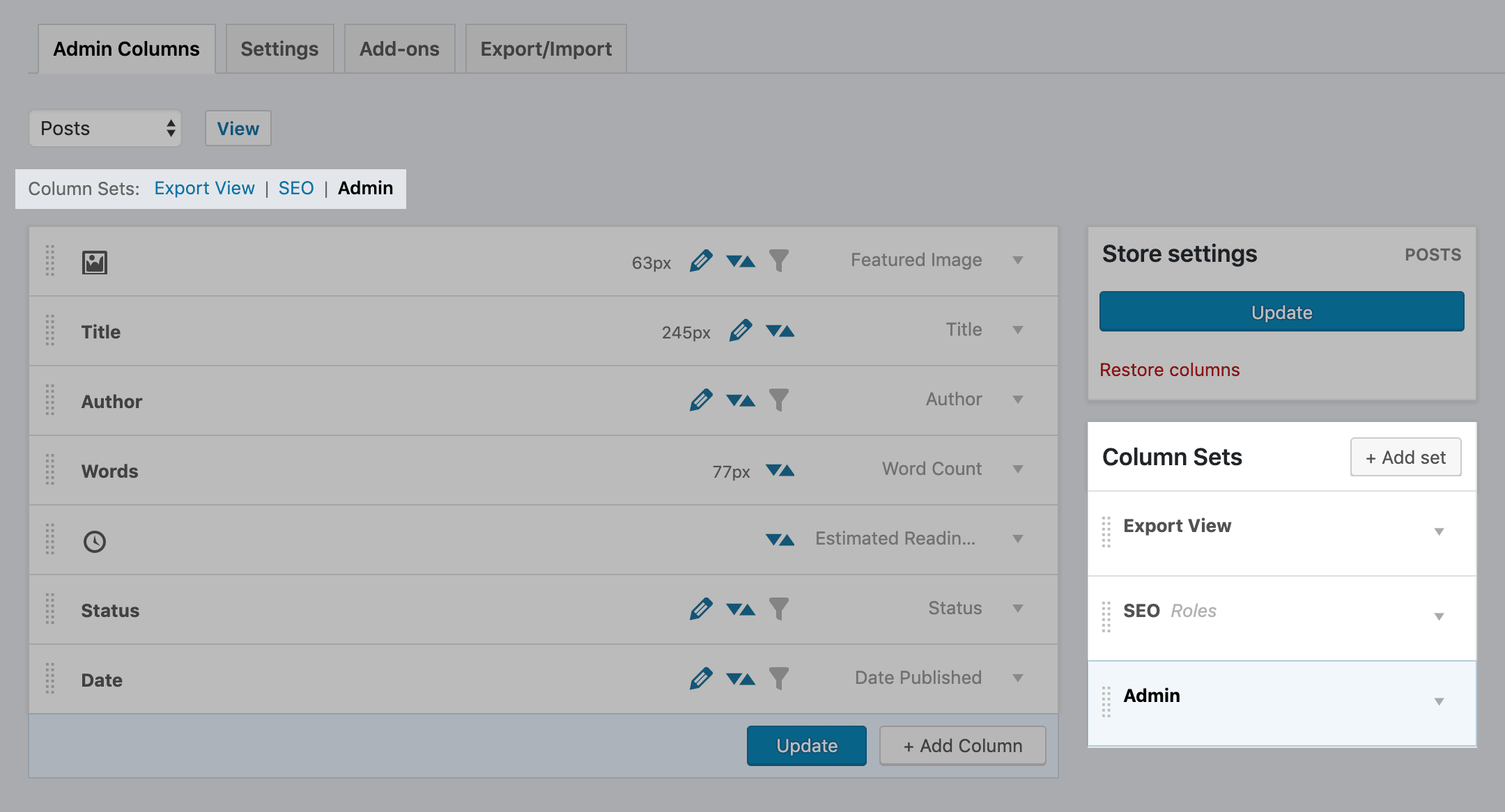 Create column sets with Admin Columns Pro