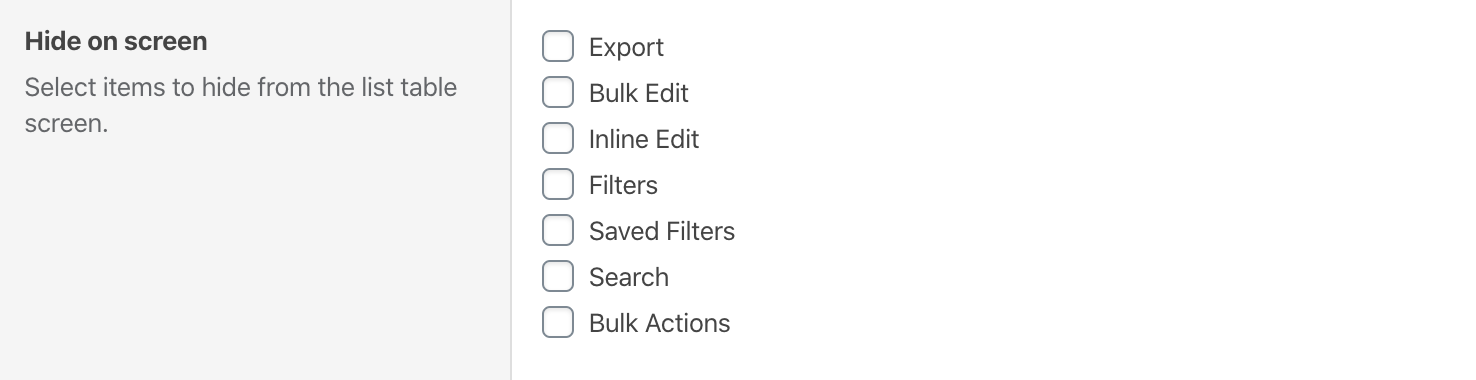 Hide items from the WordPress list table