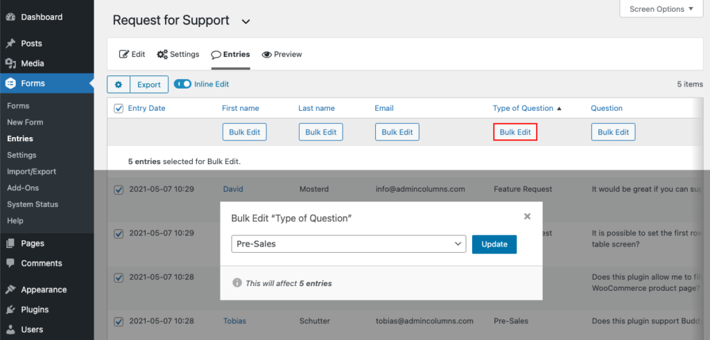 Inline Editing for Gravity Forms