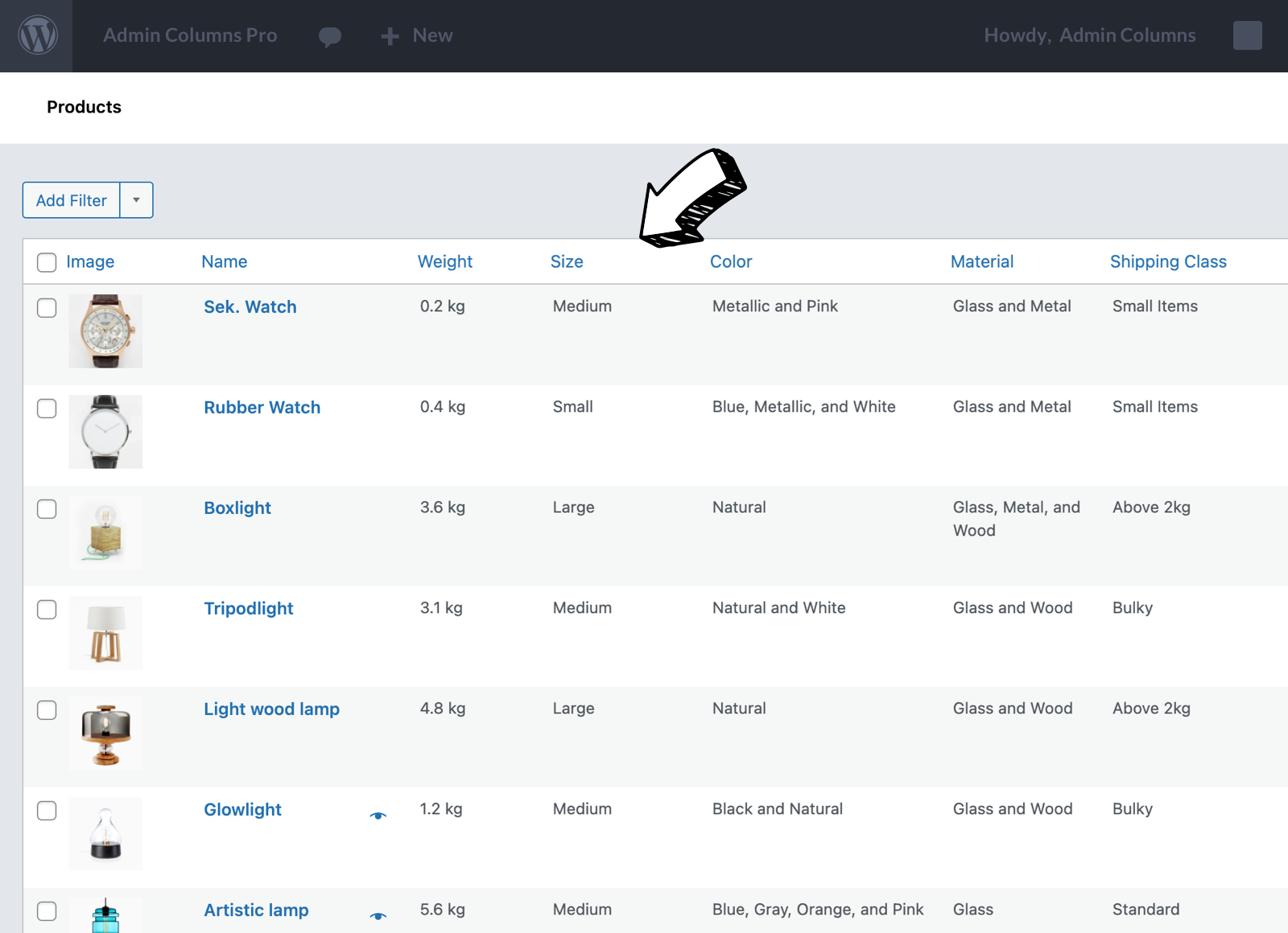 WooCommmerce product attributes screenshot