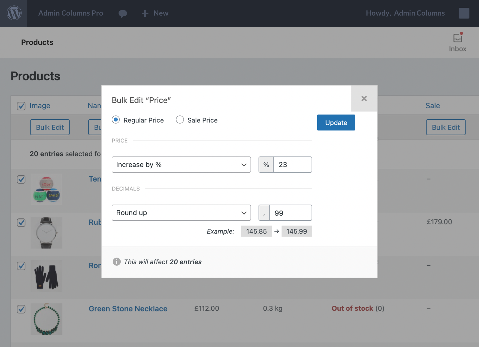 Woocommerce price update wizard screenshot