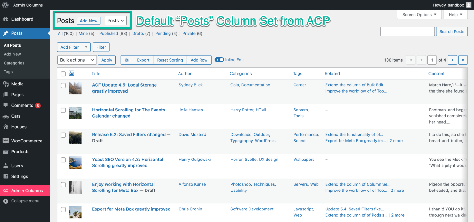 Posts view in Admin Columns Pro