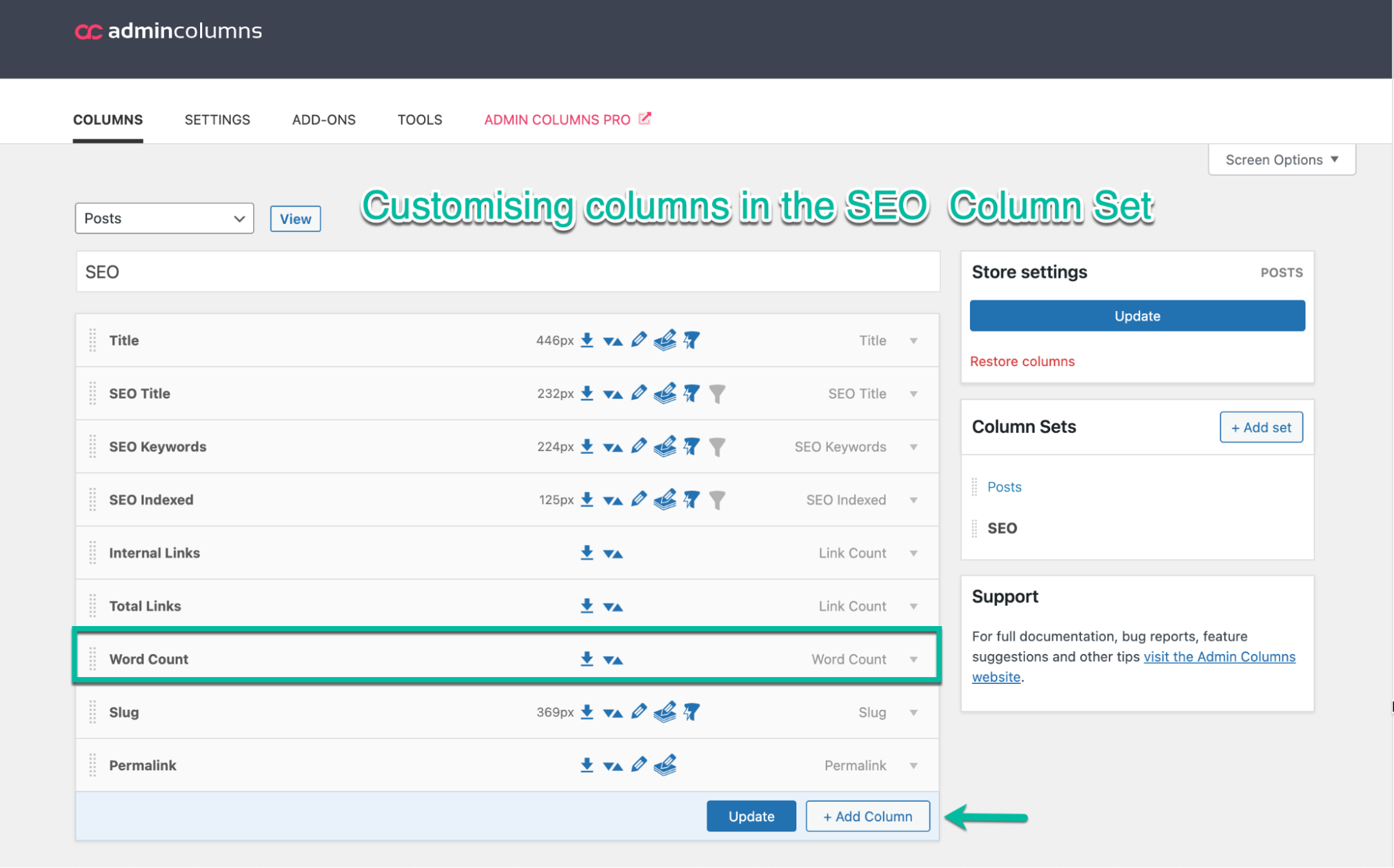 Customizing columns in a Column Set in Admin Columns Pro