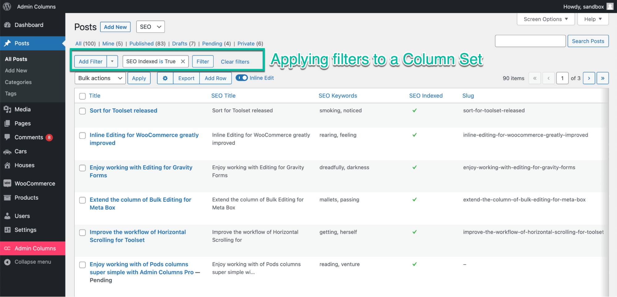 Applying a Filtered view in Admin Columns Pro