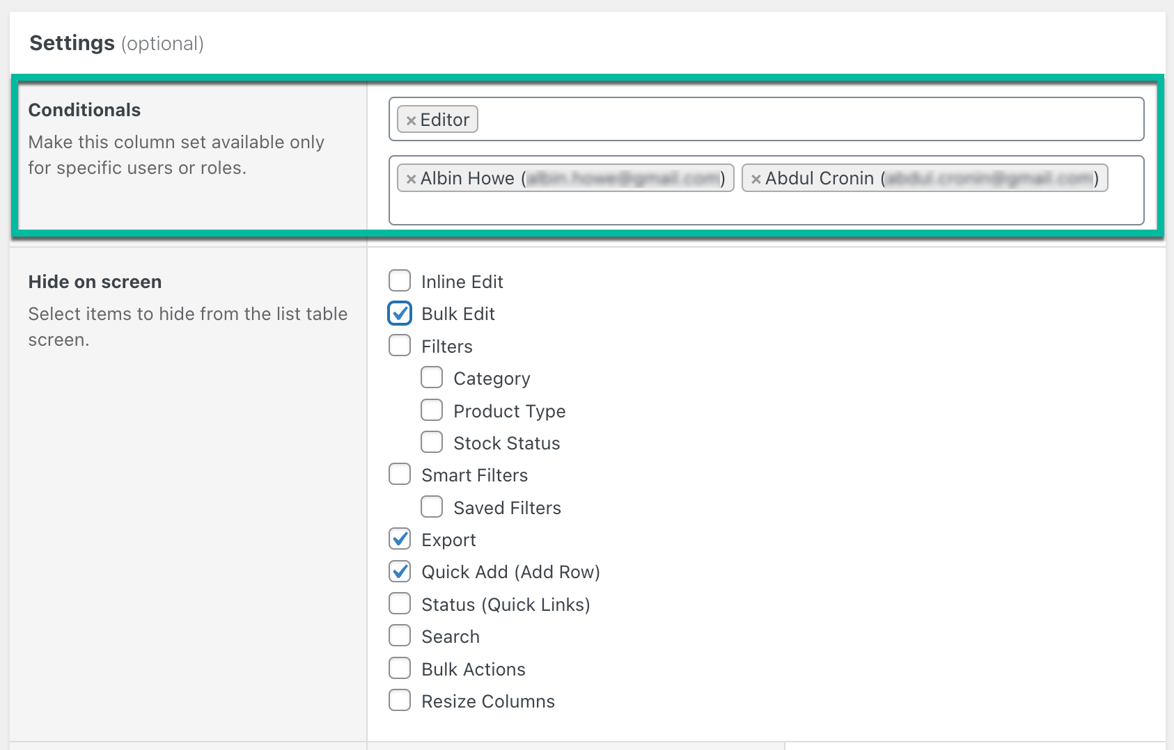 Making Column Sets available to only specific user groups or users in Admin Columns Pro