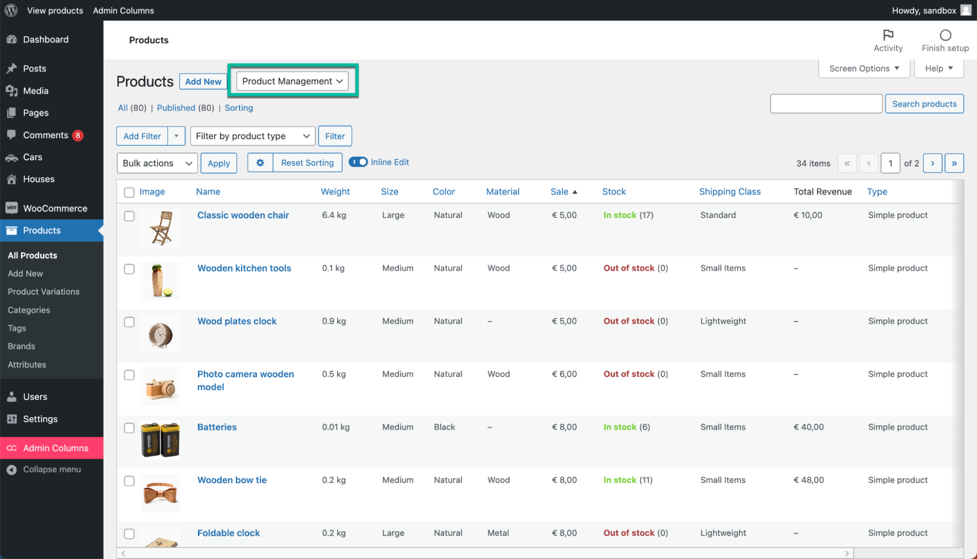 Column Sets in WooCOmmerce All Product list table view Admin Columns Pro