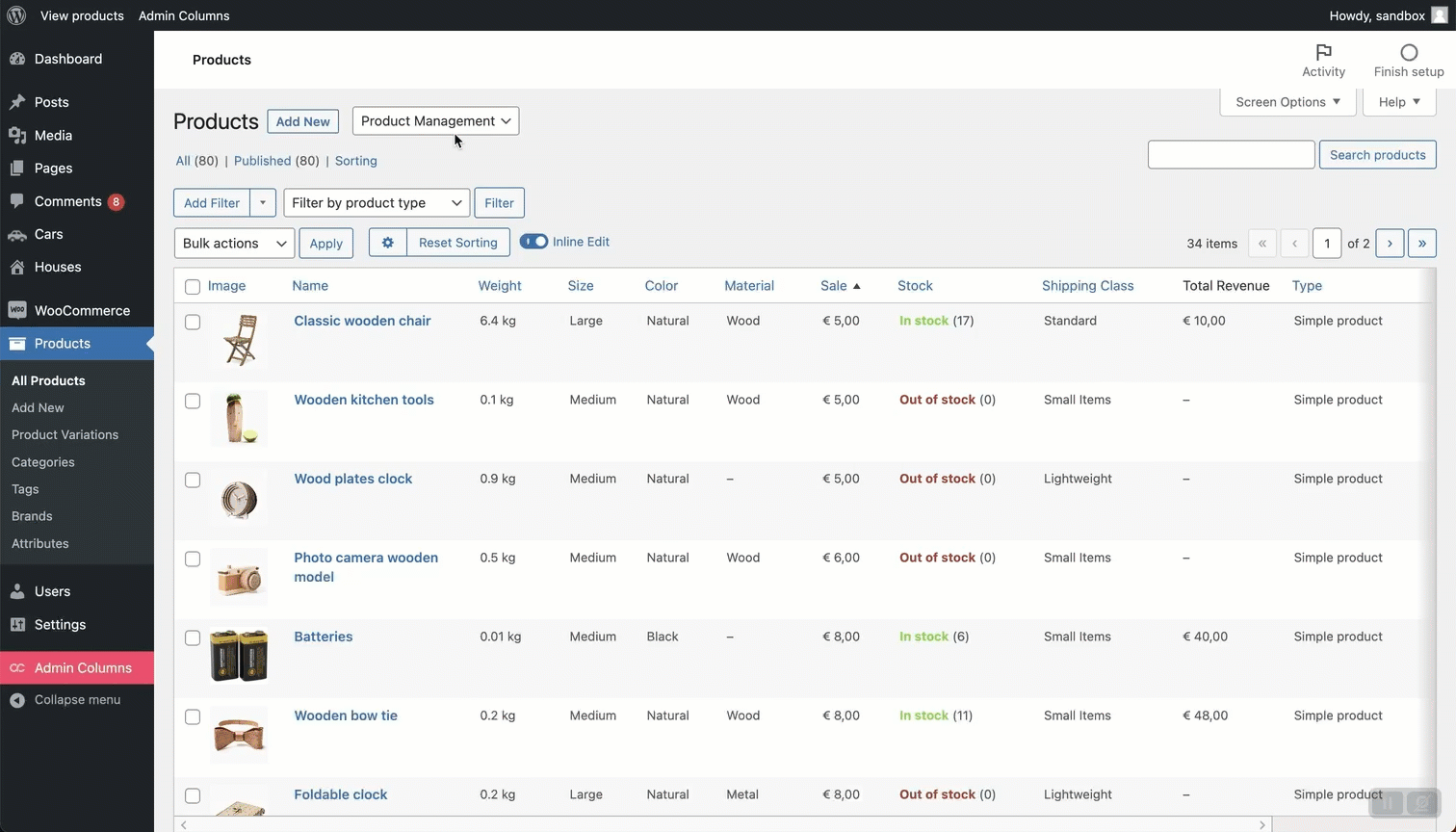 Applying Smart Filters in Products Column Set in Admin Columns Pro