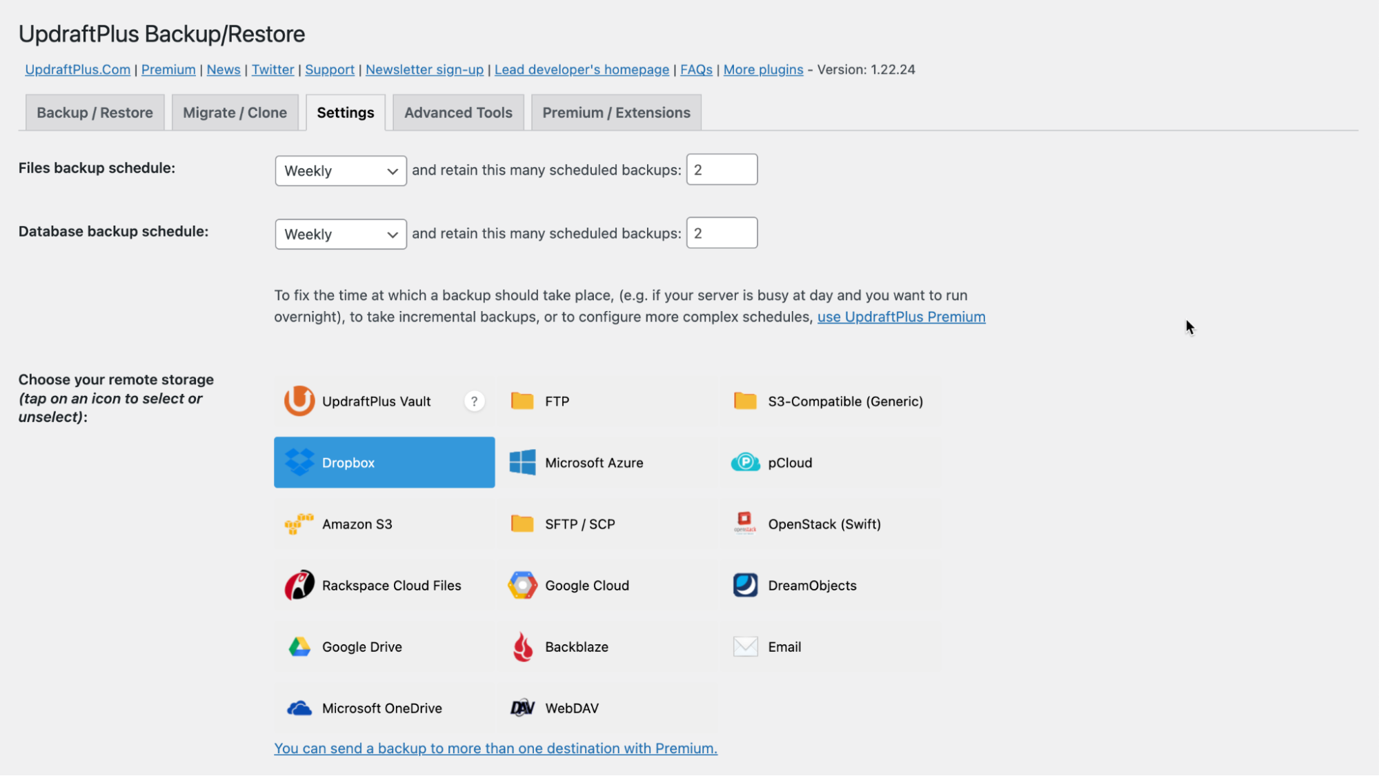 UpdraftPlus’s cloud storage options