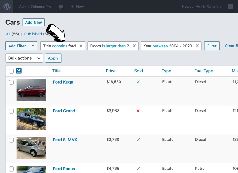 Filtering WordPress list tables with Admin Columns