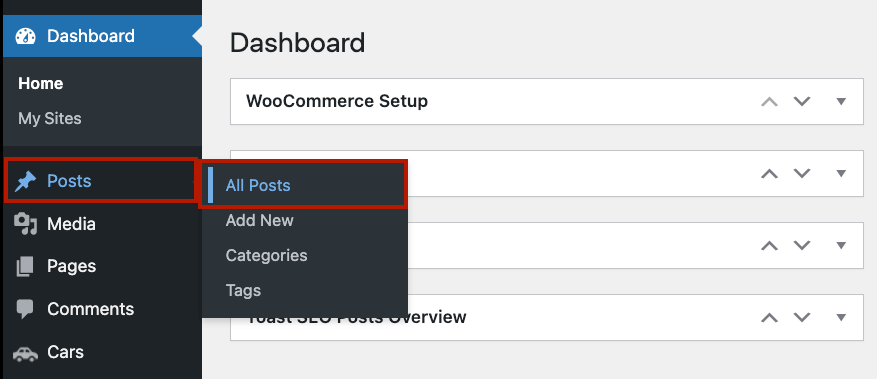 All Posts tab in WordPress