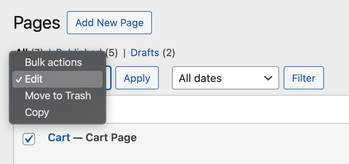 Bulk actions for pages in WordPress