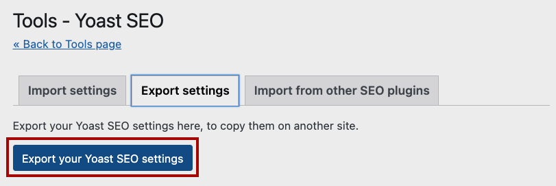 Button to export Yoast SEO settings