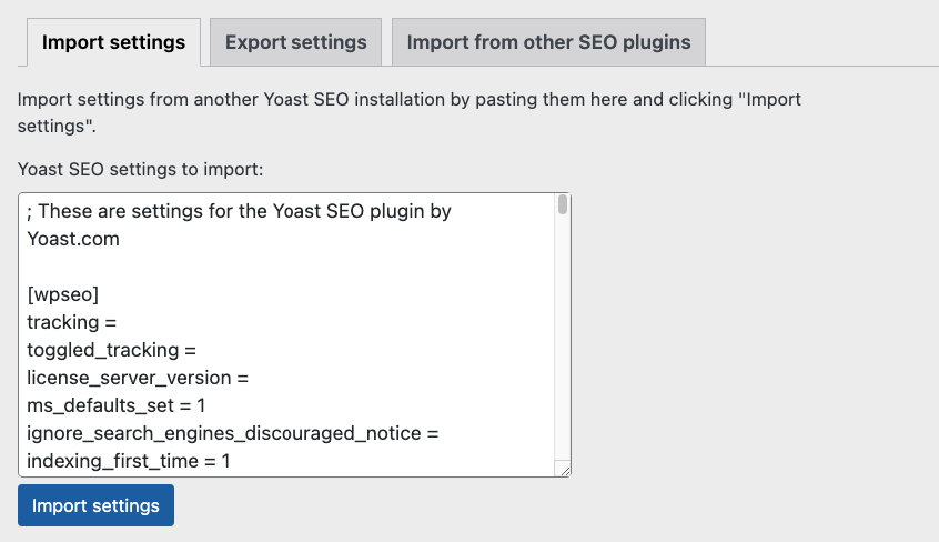 Importing existing Yoast SEO settings