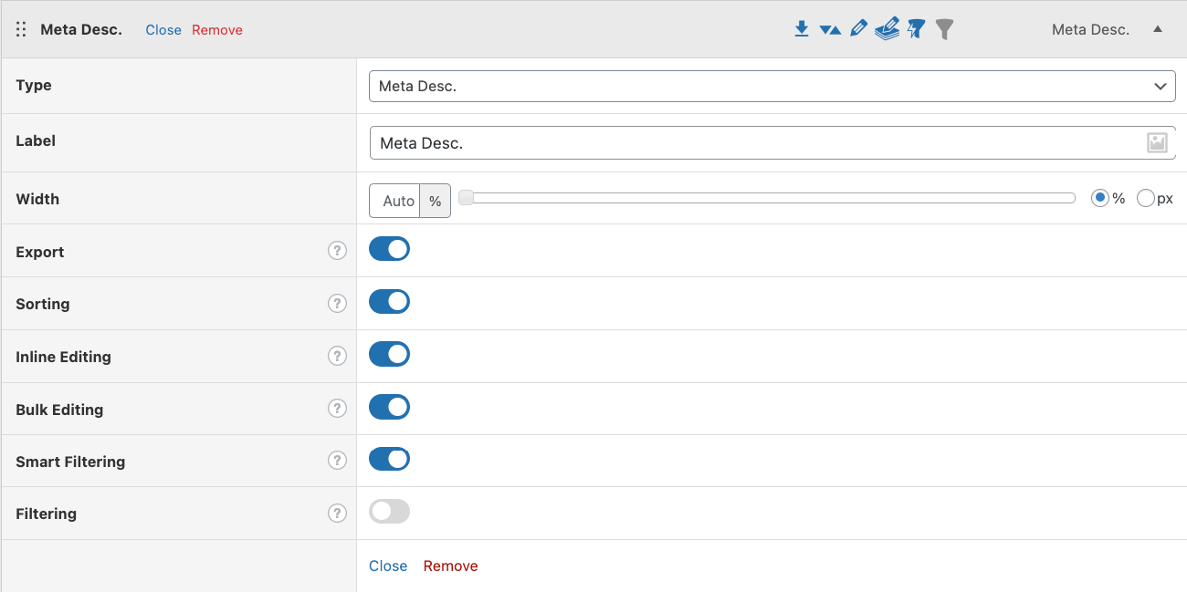 Individual column settings