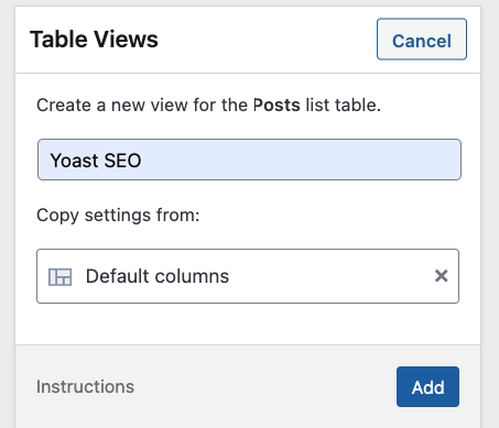 Naming a new table view