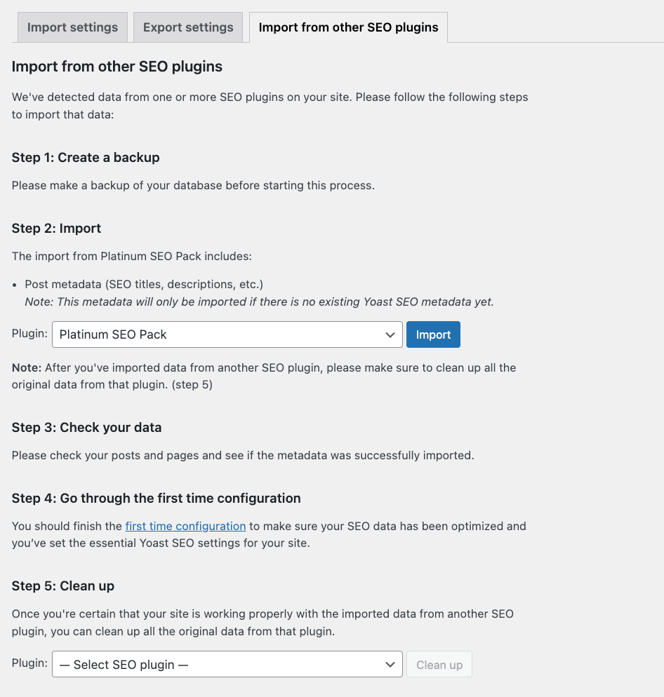 Importing SEO data from another plugin to Yoast