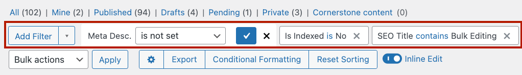 Setting multiple smart filters