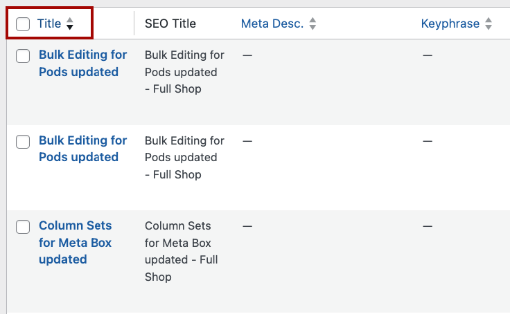 Admin Columns sorting function