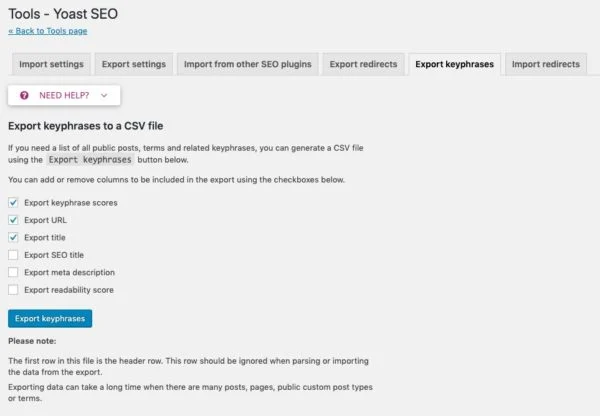 Exporting keyphrases with Yoast SEO Premium