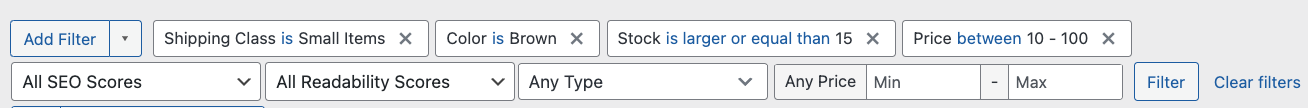 Applying multiple filters to the product list table