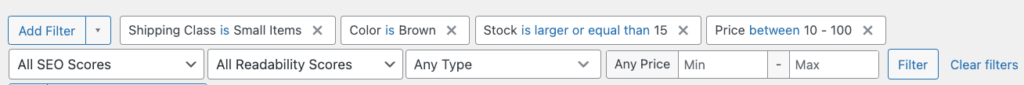 Example of multiple filters for products
