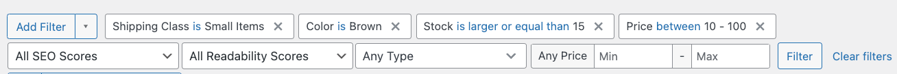 Adding multiple filters to WooCommerce products with Admin Columns