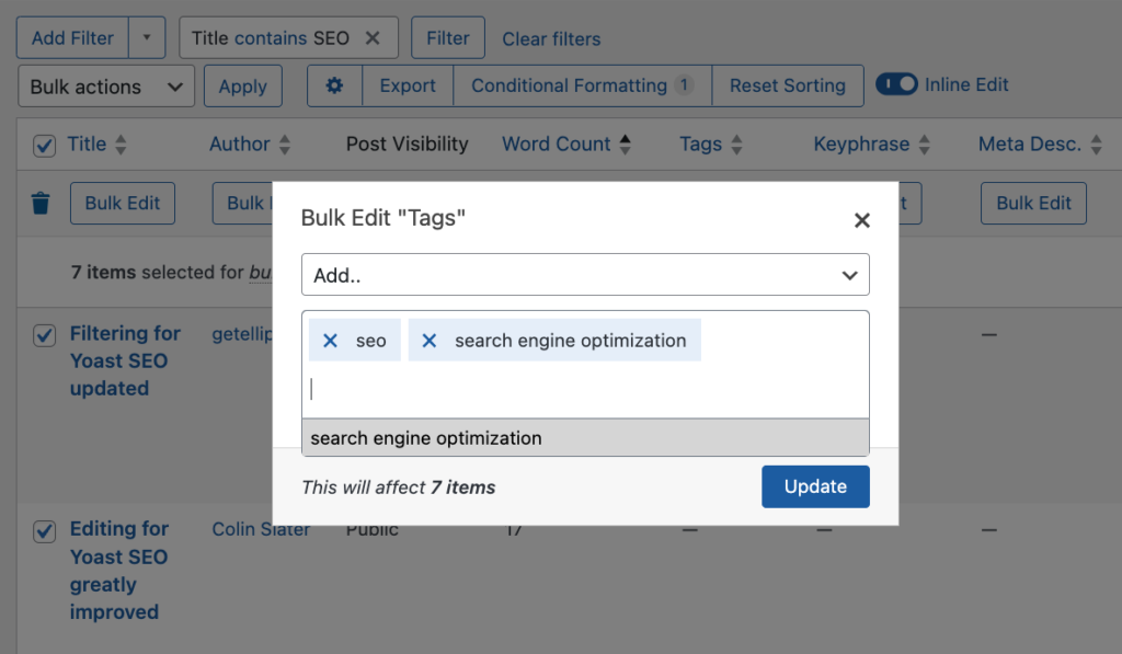 Bulk adding tags to filtered posts from the list table