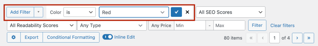 Adding a filter to the Products list table