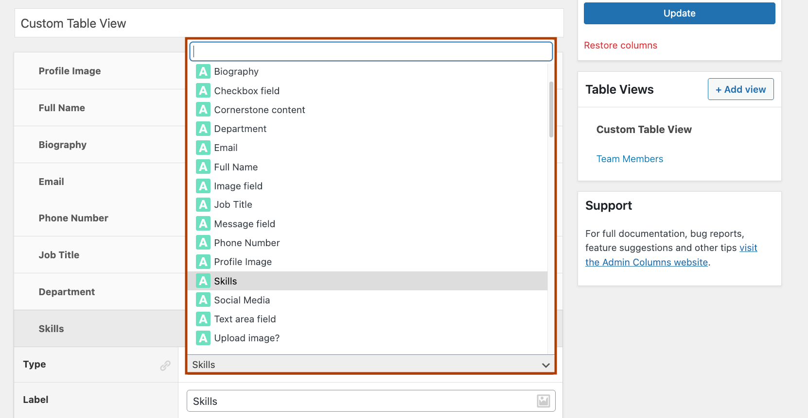 17 – Adding a custom field as a column in a table view