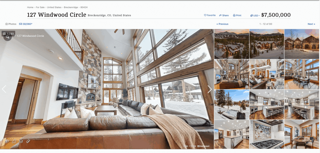 Example of a detailed photo gallery and a 3D tour for a house