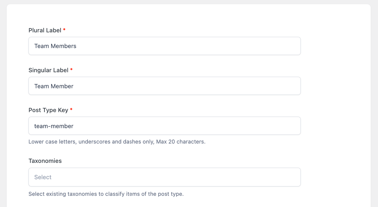 7 – Setting post type labels and type key