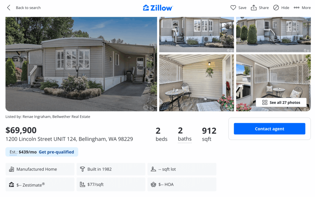 Example of an individual property listing with the most important information