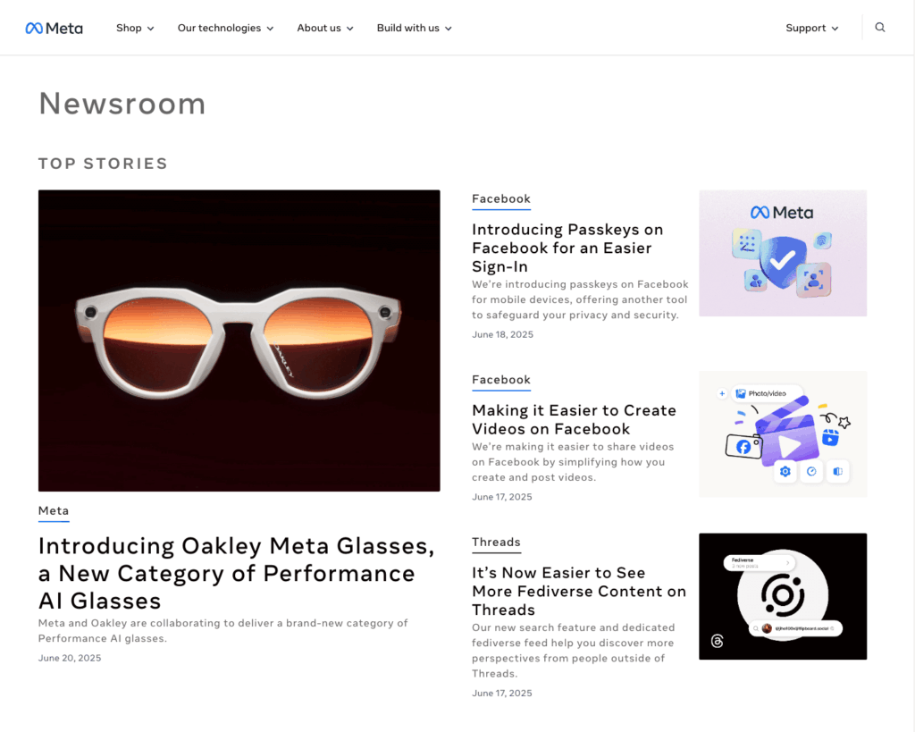 2 – Meta Newsroom main page