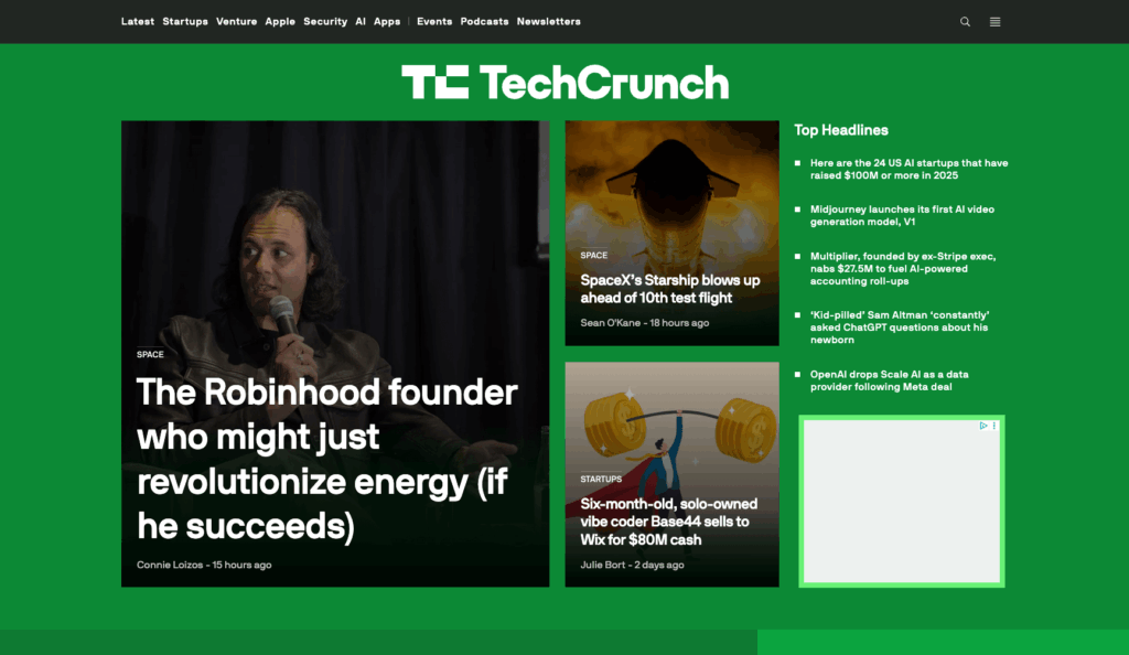3 – Tech Crunch homepage