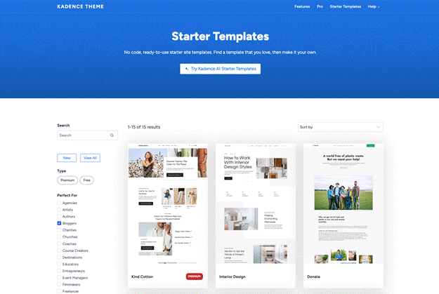 7 – Kadence website templates for bloggers