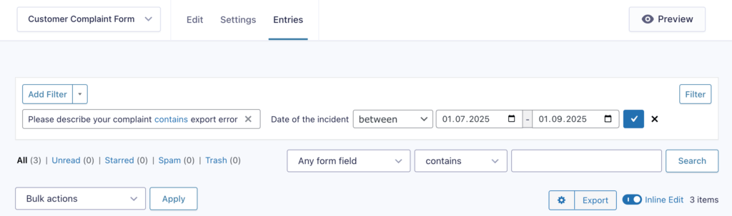 13 – Adding multiple filters for entries