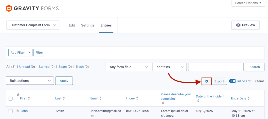 16 – Edit columns button on the main list page 